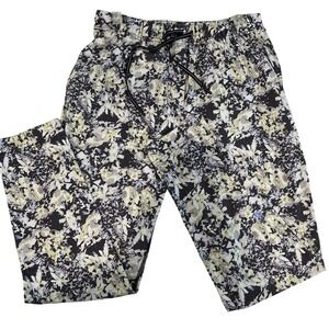 Lululemon Lab Floral Print Joggers Black Yellow Tapered Drawstring Pants Size 2